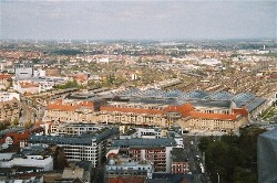 Blick vom City Hochhaus auf den Leipziger Hauptbahnhof
