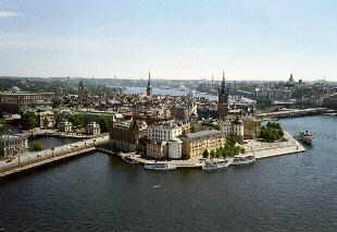 Blick vom Stadshuset auf Riddarholmen